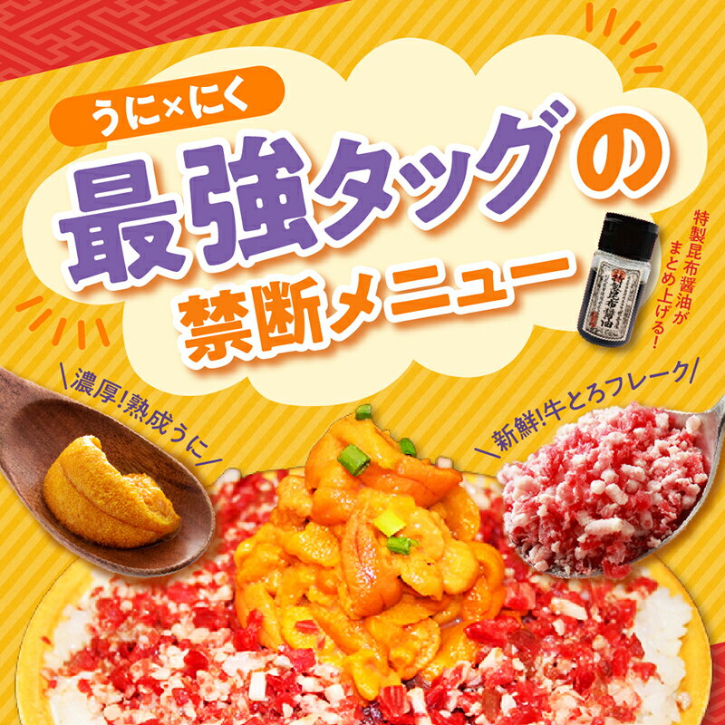 【ふるさと納税】うにくまぜまぜごはん お試しセットB（バフンウニ80g×牛とろフレーク100g）【フォーリンデブはっしー監修】 昆布醤油 うに 濃厚 赤ウニ 熟成ウニ 世壱屋 牛とろ 牛肉 肉 冷凍 北海道 余市町 海鮮 ご飯 お取り寄せグルメ 送料無料