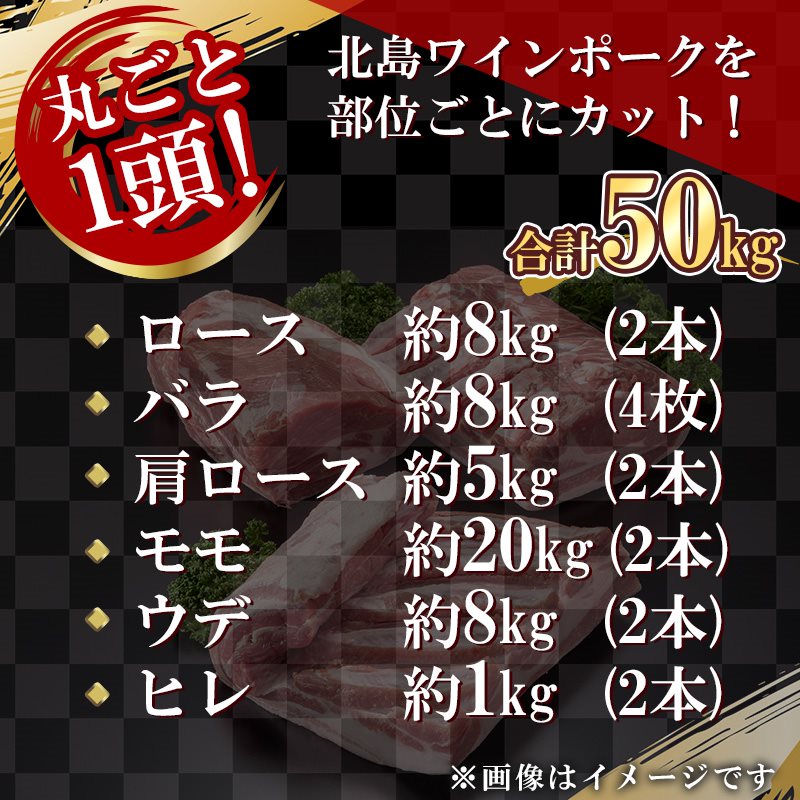 【ふるさと納税】【定期便全3回】【農場直送】北海道産 北島ワインポーク 1頭丸ごとセット 計約50kg 豚肉 肉 お肉 セット 冷凍 直送 ロース バラ 肩ロース モモ ウデ ヒレ 肉料理 定期便 3回 お取り寄せ 北海道 余市町 送料無料