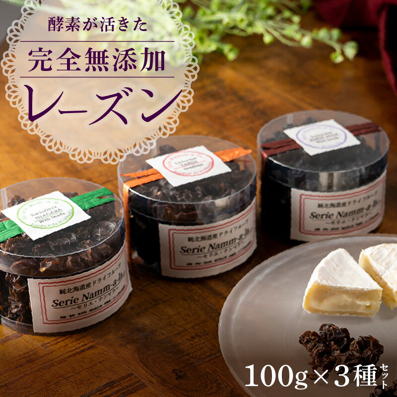 酵素が活きた完全無添加レーズン 100g×3種セット ほしぶどう ドライフルーツ おつまみ ワイン チーズ お菓子作り パン作り 製菓 製パン材料 おやつ 添加物不使用 軽食 間食 食べ比べ 保存食 非常食 備蓄食 常備食 お取り寄せ 北海道 余市町 送料無料