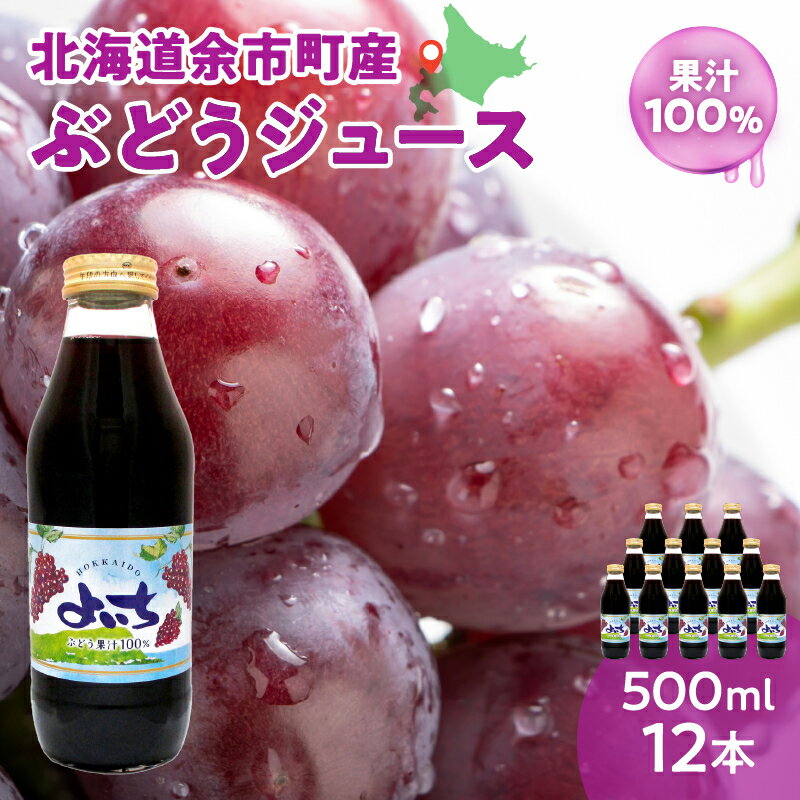 ぶどうジュース 500ml × 12本 セット ストレート 北海道産 ぶどう ブドウ 果汁100% ジュース グレープジュース ストレートジュース ぶどうゼリー スムージー ソーダ割り お中元 贈り物 ギフト 国産 北海道 余市町 送料無料