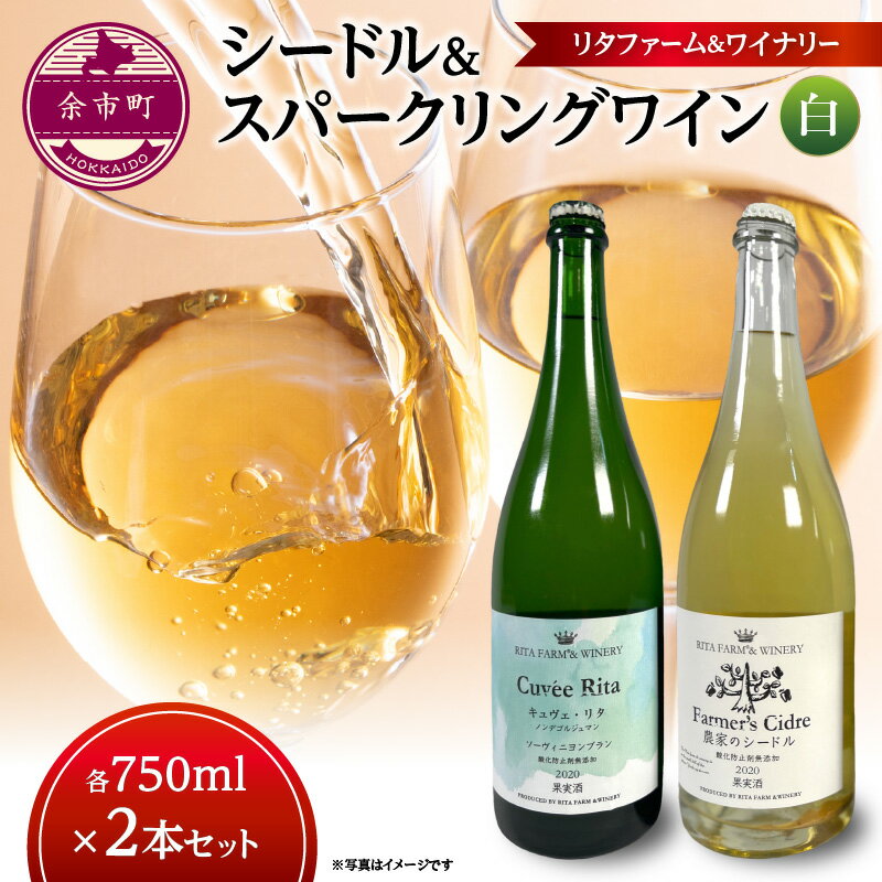 余市町 リタファーム＆ワイナリー シードル＆スパークリング白ワイン 2本セット お取り寄せ パーティー 大人数 飲み比べ 宅飲み 宴会 ギフト 白泡 赤泡 父の日 母の日 お歳暮 お祝い 炭酸 家飲み 自然発酵 爽やか 香り 野生酵母 北海道 余市町 送料無料