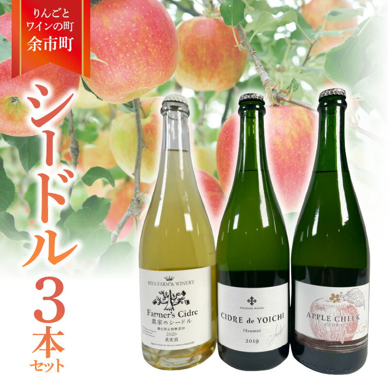 【ふるさと納税】りんごとワインの町 余市町 シードル 飲み比べ 3本 セット シードル・ド・ヨイチ2019 APPLE CHEEK 農家のシードル2020 平川ワイナリー 瓶内二次醗酵 豊かな香り りんご お酒 アルコール 送料無料