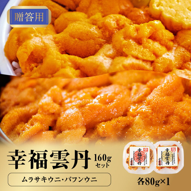 【ふるさと納税】贈答用 北海道産 生うに 食べ比べ ムラサキウニ バフンウニ 2種類 各80g 幸福雲丹 冷凍 ウニ ムラサキ バフン 濃厚 魚介類 海鮮 海の幸 北海道 余市町 世壱屋 専用箱箱入り のし対応可 お取り寄せ お取り寄せグルメ 送料無料のサムネイル