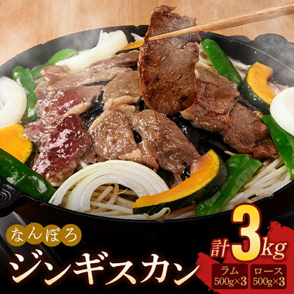 北海道南幌町 なんぽろ ジンギスカン ロース・ラム肉 3kg（各500g×3パック）セット 羊 羊肉 マトン NP1-434