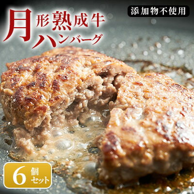 [添加物不使用]月形熟成牛ハンバーグ 6個セット [ お肉 肉料理 肉の加工品 洋食 惣菜 黒毛和牛 赤身 熟成赤身肉使用 肉本来の旨み さっぱり ヘルシー ]