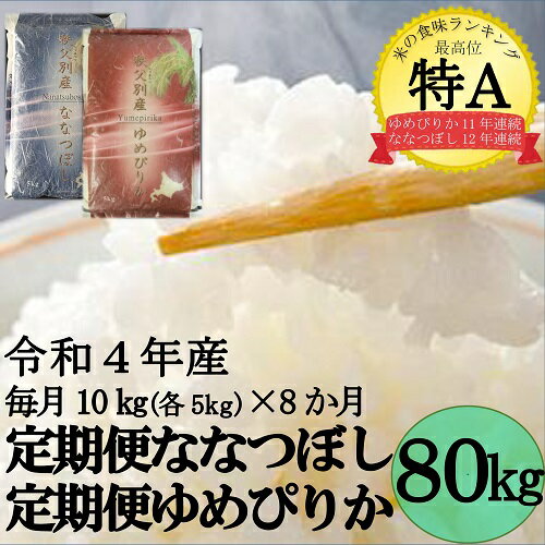 【ふるさと納税】【翌月発送】令和4年産ななつぼし&ゆめぴりか80kg(毎月10kg(各5kg)×8か月)ふるさと納税定期便米ゆめぴりかななつぼし