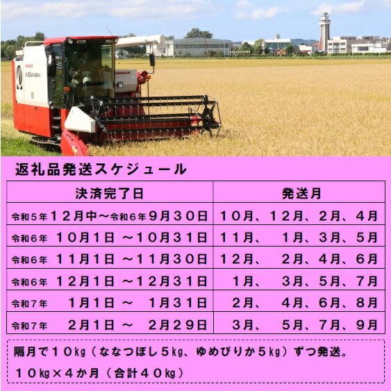 【ふるさと納税】【新米予約受付】 令和6年産 米 無洗米ななつぼし＆ゆめぴりか定期便(隔月10kg(各5kg)×4か月) 計40kg ななつぼし ゆめぴりか ふるさと納税 定期便 無洗米