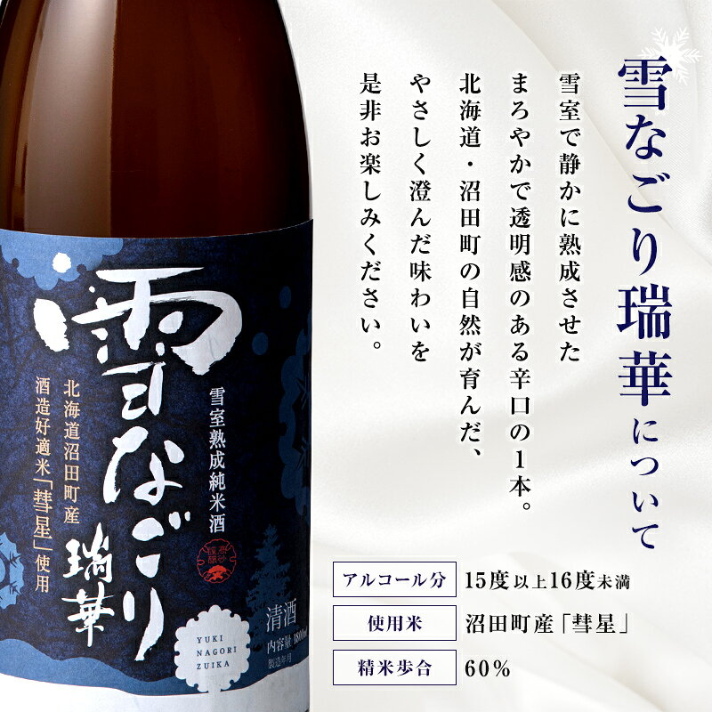 【ふるさと納税】 雪中蔵出し純米酒 雪なごり〜瑞華〜 【選べる容量】720ml・1800ml 雪室貯蔵 酒 お酒 地酒 日本酒 清酒 純米酒 特別純米酒 晩酌 家飲み おうち時間 北海道 沼田町 n-0066var