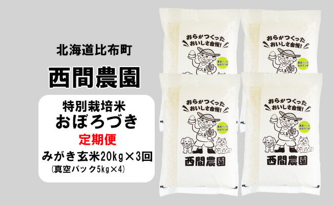 11位! 口コミ数「0件」評価「0」新米先行予約【2024年産】　西間農園　おぼろづき(特別栽培米)　みがき玄米　20kg　真空パック【3か月定期便】