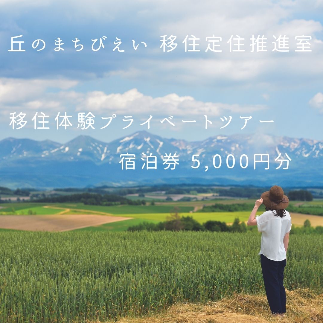 北海道の旅行券（宿泊券） 【ふるさと納税】移住体験プライベートツアー　宿泊券5,000円分　北海道　北海道美瑛　北海道美瑛町　美瑛町　美瑛　ツアー　移住　移住体験　丘のまちびえい移住定住推進室　[022-25]