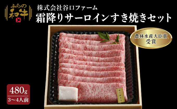 【ふるさと納税】ふらの和牛【霜降りサーロイン】すき焼きセット480g（3～4人用）≪梅≫　【お肉・牛肉・すき焼き・サーロイン・すき焼きセット】