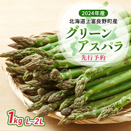 【ふるさと納税】【 2024年発送 】 北海道 上富良野町 産 グリーンアスパラ L～2L 1kg アスパラ アスパラガス 野菜 令和6年発送 先行予約　【 採れたて 甘みが強い ジューシー 】　お届け：2024年5月中旬～6月上旬まで