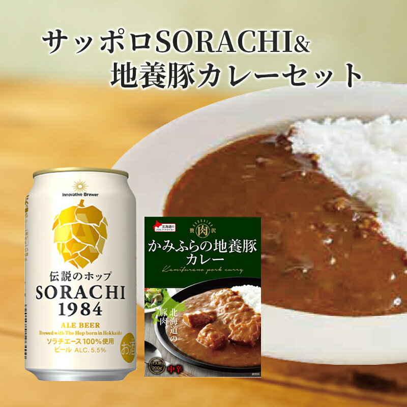 【ふるさと納税】缶ビール(SORACHI1984)8缶＆地養豚カレー4箱セット 北海道 上富良野町 ソラチ1984 地ビール ビール カレー 缶　【 お酒 ビール サッポロビール 地ビール 惣菜 レトルト インスタンスカレー ポークカレー 】