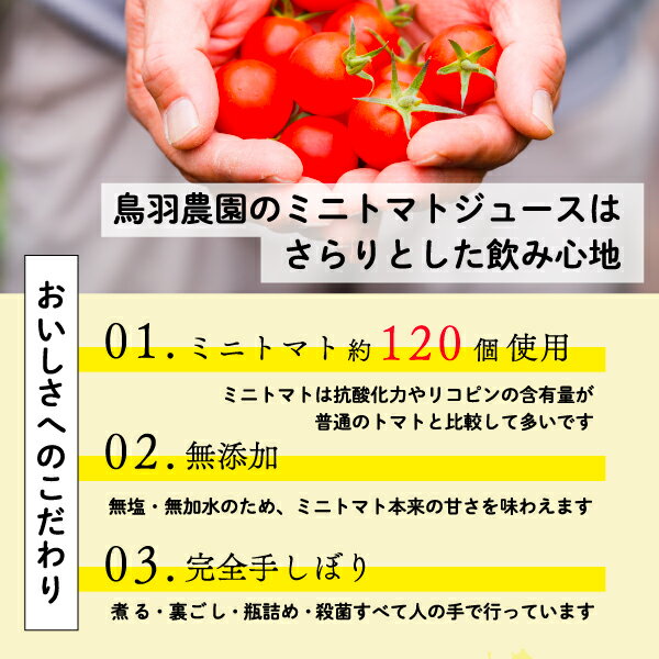 【ふるさと納税】約120個分!鳥羽農園の『手しぼり』ミニトマトジュース 735g×2本 北海道 南富良野町 トマト ミニトマト ジュース 飲み物 飲料 野菜 野菜ジュース 贈り物 ギフト　【トマトジュース リコピン 野菜 飲料 ジュース とまと セット】