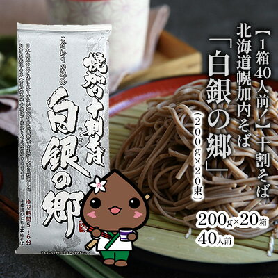 【ふるさと納税】北海道産 十割 そば 白銀の郷 200g×20束 40人前 蕎麦 乾麺 麺 常温 年越し ソバ 引っ越し 北海道 十割そば グルメ 無塩 備蓄 保存食 無添加 食塩不使用 麺 国産 グルテンフリー お取り寄せ ギフト まとめ買い 人気 ほろかない 送料無料　【麺類 】