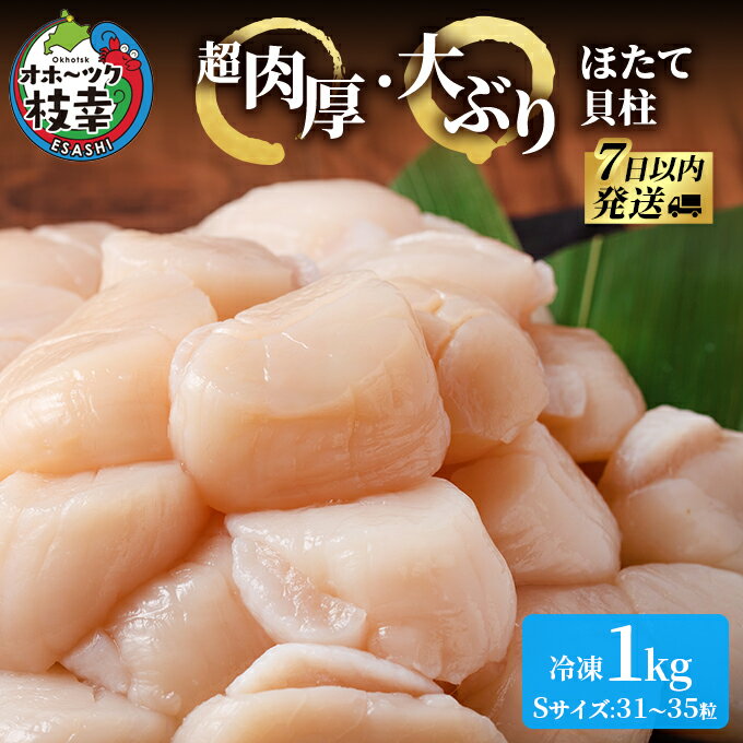 【ふるさと納税】枝幸の四季 超肉厚大玉ほたて冷凍貝柱1kg（Sサイズ：31〜35粒）【枝幸ほたて】枝幸海産　【魚貝類・たらこ】のサムネイル