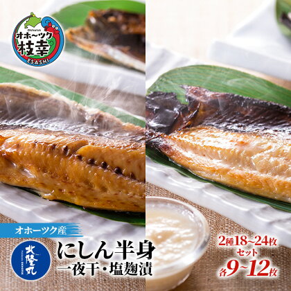 北隆丸 にしん半身 2種セット1.8kg（18～24枚）一夜干・塩麹漬［300g（3～4枚入）×各4P］オホーツク枝幸産　【魚貝類・干物・魚貝類・漬魚・味噌漬け・魚貝類・加工食品】