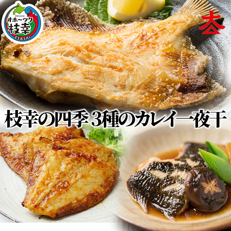 【ふるさと納税】枝幸の四季 3種のカレイ一夜干（宗八カレイ×8・赤カレイ×6～8・ナメタカレイ×4）　【魚貝類・干物】