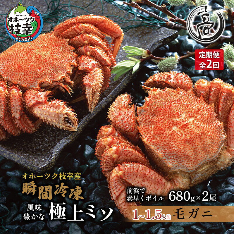 【2回定期便】冷凍ボイル毛がに680g×2尾 オホーツク枝幸産（-196℃液体窒素瞬間凍結品）高田商店 【 毛カニ 蟹 かに カニ 北海道 】