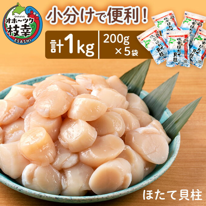 【ふるさと納税】小分けで便利！枝幸ほたて冷凍貝柱200g×5パック　三興水産　【 急速冷凍 自然解凍 生食可 刺身 食べ切りサイズ 】