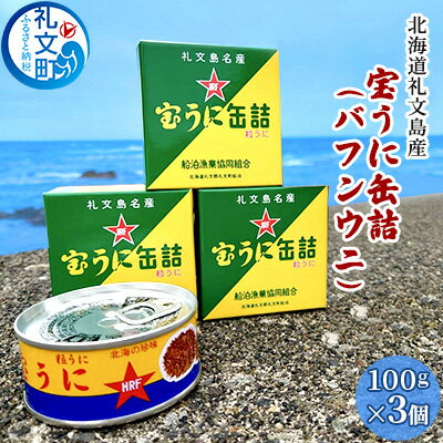 北海道礼文島産　宝うに缶詰（バフンウニ）3個　【魚貝類 雲丹 加工食品】