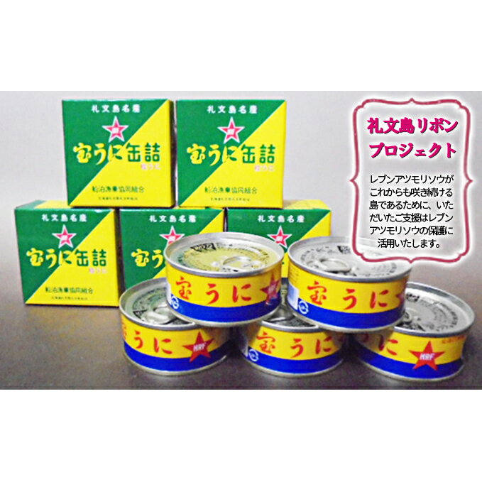 【ふるさと納税】【礼文島リボンプロジェクト】北海道礼文島産宝うに缶詰(バフンウニ)5個【魚貝類・ウニ・雲丹・加工食品】