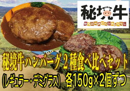 【ふるさと納税】幌延町産 秘境牛ハンバーグ2種食べ比べセットA〈レギュラー・デミグラス　各2個〉