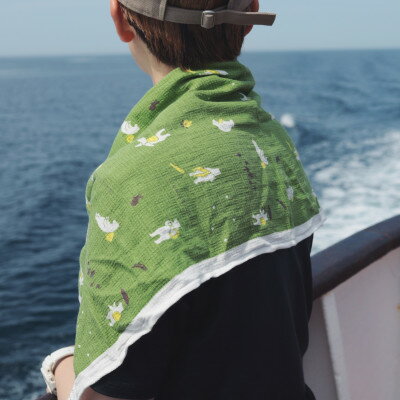 【ふるさと納税】知床トコさん×kontex トラベルフェイスタオル(ブルー)1枚 綿100% 日本製【配送不可地域：離島・沖縄県】【1697705】