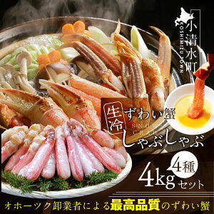 【ふるさと納税】生冷ずわい蟹しゃぶしゃぶセット 4kg 北海道 小清水 小清水町 カニ かに ポーション 4kg 蟹しゃぶ カニしゃぶ 生食可 海鮮 魚介 魚介類 ずわいがに ズワイ蟹 ずわい蟹 かに鍋 むき身 蟹ポーション カット済 ふるさと納税【03048】