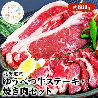 北海道産 ゆうべつ牛 ステーキ・焼き肉セット 約800g 赤身 牛肉 冷凍 湧別牛 冷凍 国産 遺伝子 オホーツク　【お肉・牛肉・ステーキ・焼肉・バーベキュー】