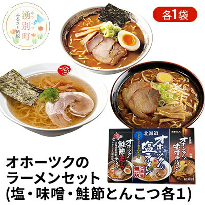 北海道湧別町 【ふるさと納税】オホーツクのラーメンセット(塩・味噌・鮭節とんこつ各1)×3 【麺類・塩ラーメン・ラーメン・味噌・みそ・とんこつ・ラーメンセット・乾燥ラーメン】
