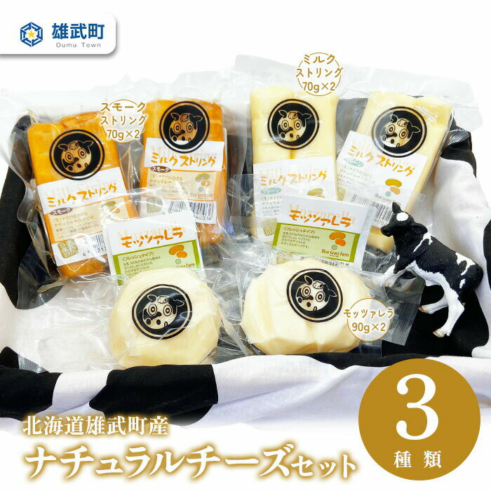 北海道産 チーズ 詰め合わせ 3種 6個 セット 食べ比べ ナチュラルチーズ 牧場直営 ブルーグラスファーム ミルクストリング70g×2 スモークストリング70g×2 モッツァレラ90g×2 北海道 取り寄せ ふるさと納税 雄武 雄武町[09102]