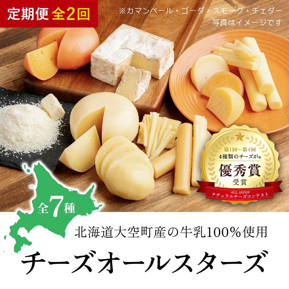 チーズオールスターズ定期便全2回 ふるさと納税 チーズ 乳製品 カマンベール チェダー ゴーダ スモーク モッツァレラ セット 詰合せ 定期配送 定期便 北海道 大空町 送料無料