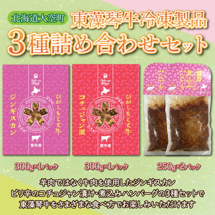 東藻琴牛冷凍製品3種詰め合わせセット ふるさと納税 ジンギスカン 牛肉 牛 肉 コチュジャン 煮込みハンバーグ ハンバーグ 加工品 おかず ご飯のおとも 北海道 大空町 送料無料 OSM005