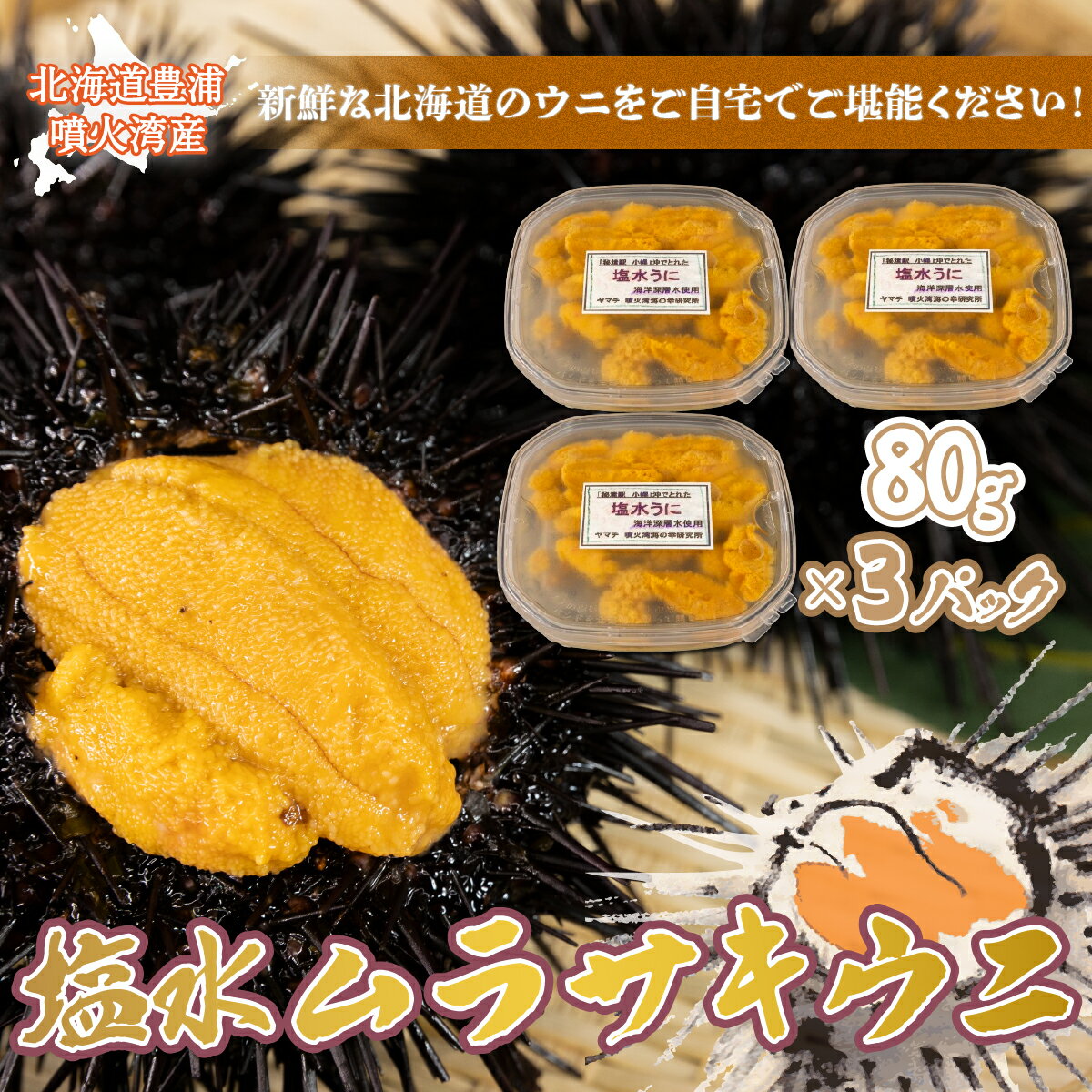 【ふるさと納税】うに 塩水 ムラサキウニ 80g×3パック 