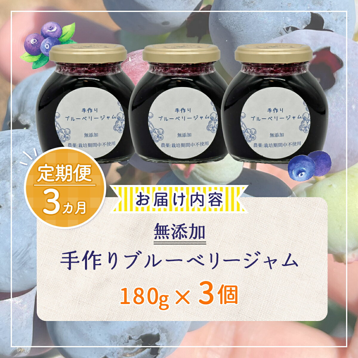 【ふるさと納税】【定期便3カ月】北海道 豊浦町産 無添加手作り ブルーベリージャム180g×3個 【 ふるさと納税 人気 おすすめ ランキング 果物 ブルーベリー 国産 ブルーベリージャム 手作り 無添加 おいしい 美味しい あまい 定期便 北海道 豊浦町 送料無料 】 TYUS006