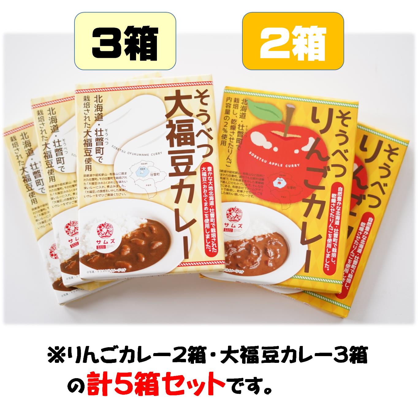 【ふるさと納税】≪ご当地レトルトカレー≫ りんご・大福豆カレーセット5箱(りんご2箱・大福豆3箱) 【 ふるさと納税 人気 おすすめ ランキング 北海道 壮瞥 米 レトルトカレー リンゴ 林檎 大福豆 まめ アップル 白米 大福豆 セット 北海道 壮瞥町 送料無料 】 SBTA048 f015750-sobetsu-10000114 北海道壮瞥町 サンプル画像2