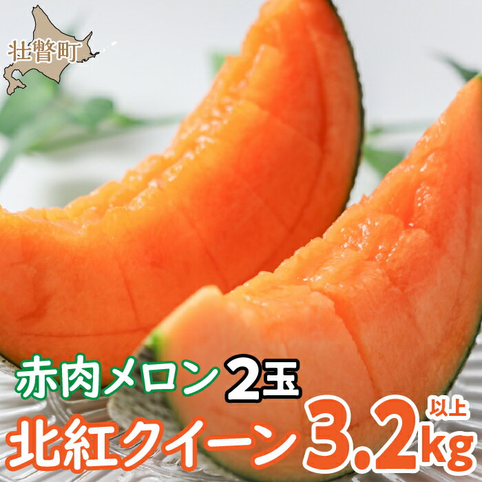 【ふるさと納税】＜2024年7月上旬よりお届け＞北海道壮瞥産 赤肉メロン「北紅クイーン」2玉入り約3.2kg以上 ふるさと納税 人気 おすすめ ランキング メロン めろん 北紅クイーン 果物 甘い 赤肉 北海道 壮瞥町 送料無料 SBTP004のサムネイル