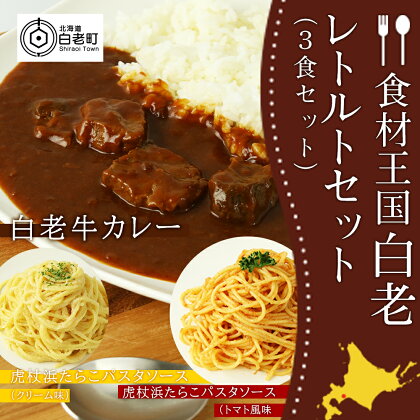 「食材王国」白老レトルトセット（3食セット）カレー パスタソース たらこパスタ たらこソース 惣菜 レトルト 北海道ふるさと納税 白老 ふるさと納税 北海道