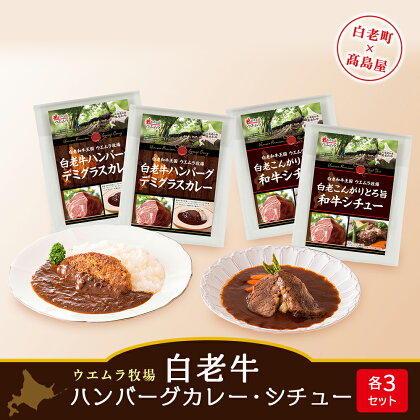 ＜ウエムラ牧場＞白老牛ハンバーグカレー・シチューセット［高島屋選定品］ カレー 惣菜 レトルト シチュー 加工肉 ハンバーグ 肉料理 北海道ふるさと納税 白老 ふるさと納税 北海道 クリスマス