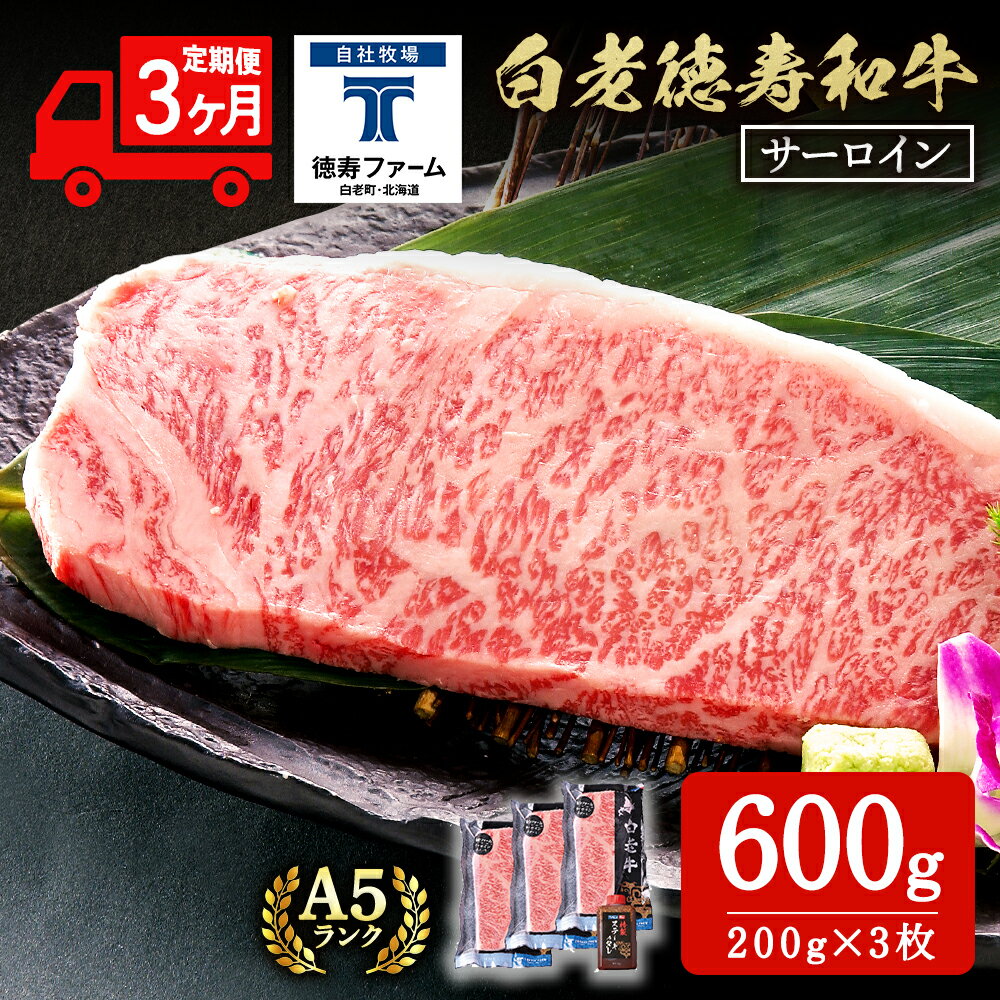 [定期便3カ月] 白老牛 サーロイン ステーキ 200g×3枚 特製ソース付き 和牛 牛肉 ギフト 北海道 [徳寿] BJ067北海道ふるさと納税 白老 ふるさと納税 北海道