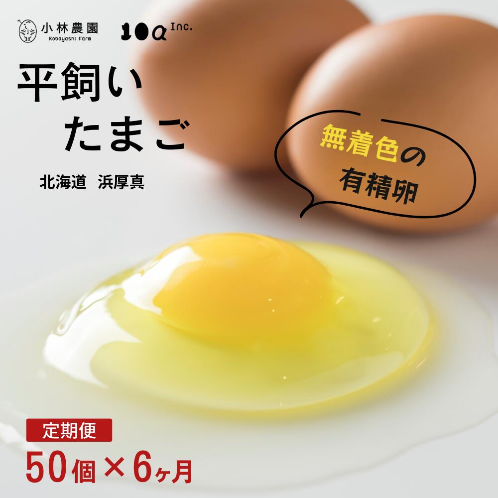 【ふるさと納税】【6回定期便】平飼い有精卵 50個/月 無投薬 安心安全 こだわり たまご 玉子 生卵 鶏卵 タマゴ 北海道 厚真町 国産 【送料無料】