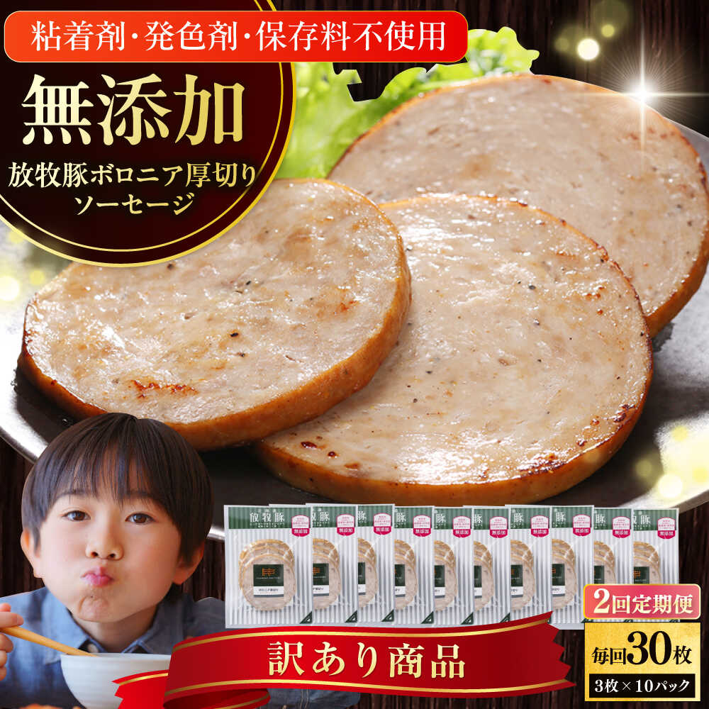 【ふるさと納税】【全2回定期便】【訳あり】【結着剤・発色剤・保存料不使用】 放牧豚 ボロニア厚切りスライスソーセージ 3枚x10セット（130g/パック）《厚真町》【ファーマーズファクトリー株式会社】 訳あり ソーセージ ウインナー 冷凍配送 セット 詰合せ 北海道[AXBA078]