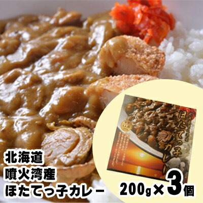 北海道 噴火湾産 ほたてっ子カレー200g×3個 レトルト 中辛　【 加工食品 惣菜 有名 プランクトン 栄養 美味しさ 濃厚 貝 スパイス 香る やさしい 人気メニュー 電子レンジ 簡単 食べ応え 特製 】