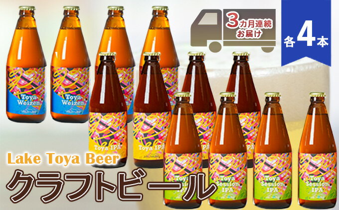 【ふるさと納税】Lake Toya Beer クラフトビール 3カ月連続お届け　【定期便・ お酒 晩酌 家飲み 宅飲み バーベキュー 柑橘系ホップの香りドイツスタイル 苦みが少ない ほのかな酸味 甘み 】