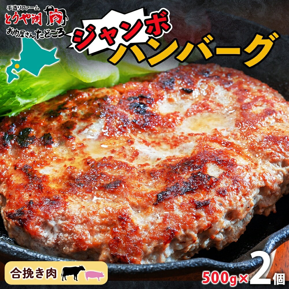 特大ハンバーグ 500g×2個 ハンバーグ おかず 冷凍 夕食 焼くだけ 手ごね 真空パック 挽肉 ジューシー 本格的 パーティー お祝い お取り寄せグルメ ギフト お肉屋 たどころ 送料無料 北海道 洞爺湖町