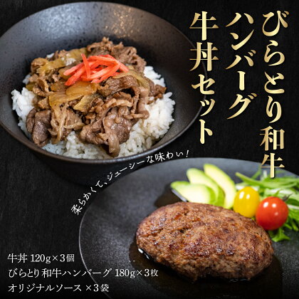 びらとり和牛ハンバーグ180g3枚・牛丼120g3個セット　オリジナルソース付 ふるさと納税 人気 おすすめ ランキング 和牛 肉 ハンバーグ 牛丼 北海道 平取町 送料無料 BRTB032