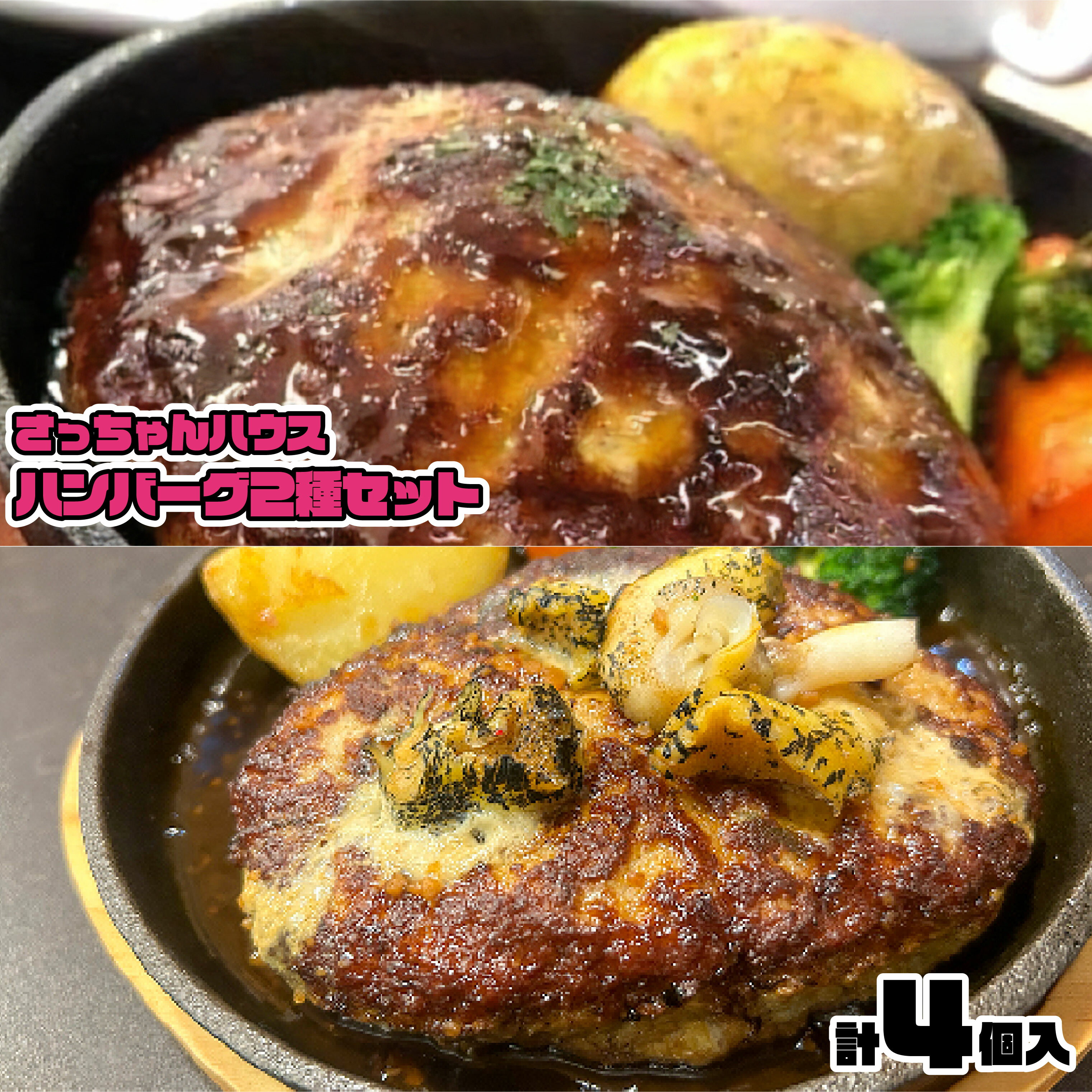 さっちゃんハウス『ハンバーグ』2種セット各2個入[47-1476] 北海道 浦河 ふるさと納税 ハンバーグ 手造り ツブ貝 日高昆布 スープカレー トッピング 送料無料