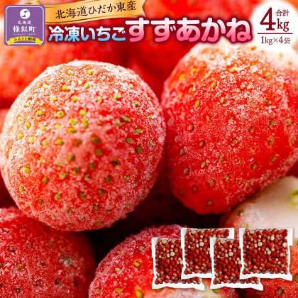 北海道ひだか東産 冷凍いちご「すずあかね」（真空パック1.0kg×4袋） 北海道 様似町 お土産 お取り寄せ 北海道産 いちご 苺 イチゴ ギフト プレゼント 食品 食べ物 【配送不可地域：沖縄県、離島】