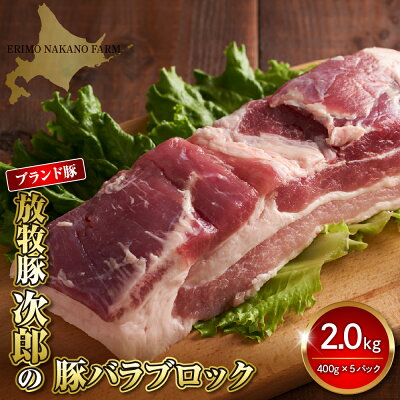 楽天ふるさと納税　【ふるさと納税】豚肉 豚 バラ ブロック 2kg ( 400g × 5パック ) 北海道 えりも町 ブランド 豚 放牧豚 次郎 豚バラ バラ肉 人気 送料無料